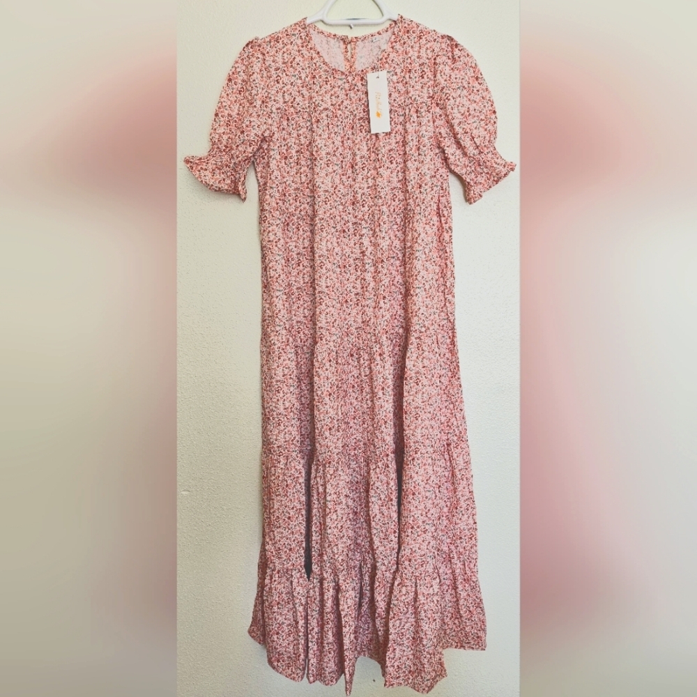 Petallush Floral Loose Ruffle Adorable Short Sleeve Maxi Dress NWT sz.S NWT